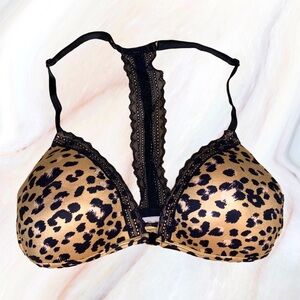 Women’s Leopard Print Wireless Lacy Racerback Bra w/Front Closure | 34C | NWOT